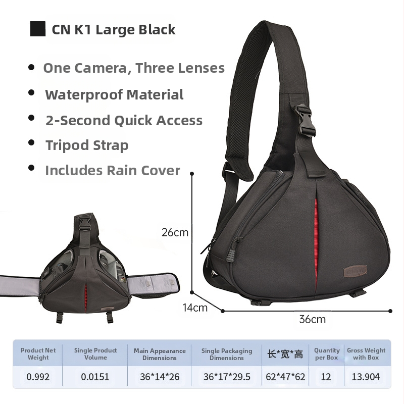 „Caden“ skaitmeninio fotoaparato krepšys K1 per petį su lietaus apsauga ir trikampiu fotoaparato krepšiu per petį