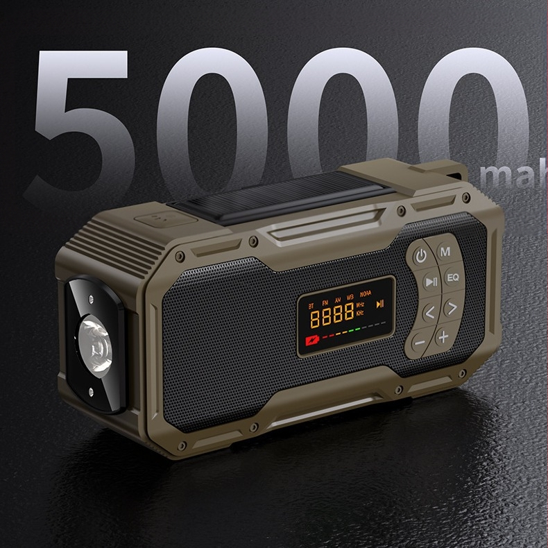 Соларен Bluetooth високоговорител, многофункционален, преносим, за къмпинг, радио, авариен, презареждащ се, фенерче, аудио