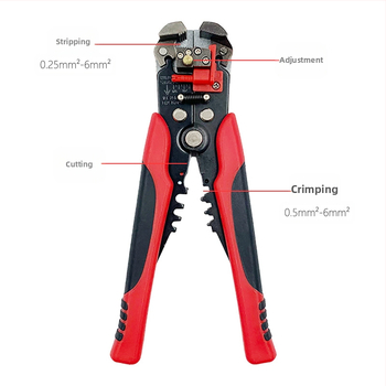 D2 daugiafunkcinės automatinės laidų nužievinimo replės elektrikams, trijų funkcijų, dviejų spalvų, kabelių nužievinimo, užspaudimo įrankis, varžtų žirklės