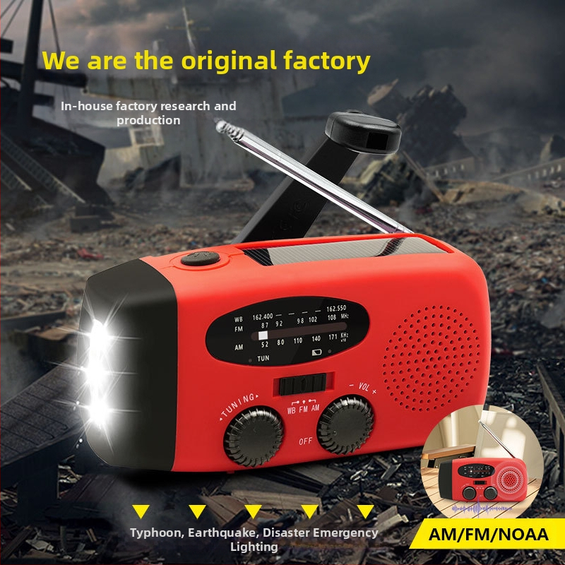 Kaasaskantav päikeseenergial töötav hädaabiraadio, välistingimustes kasutatav käsitsi väntatav multifunktsionaalne SOS-alarm