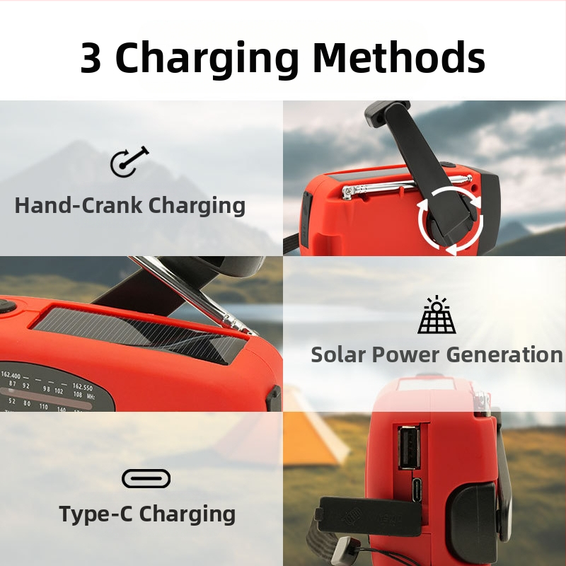 Преносимо слънчево аварийно радио за открито, ръчно радио с манивела, многофункционално SOS алармено устройство