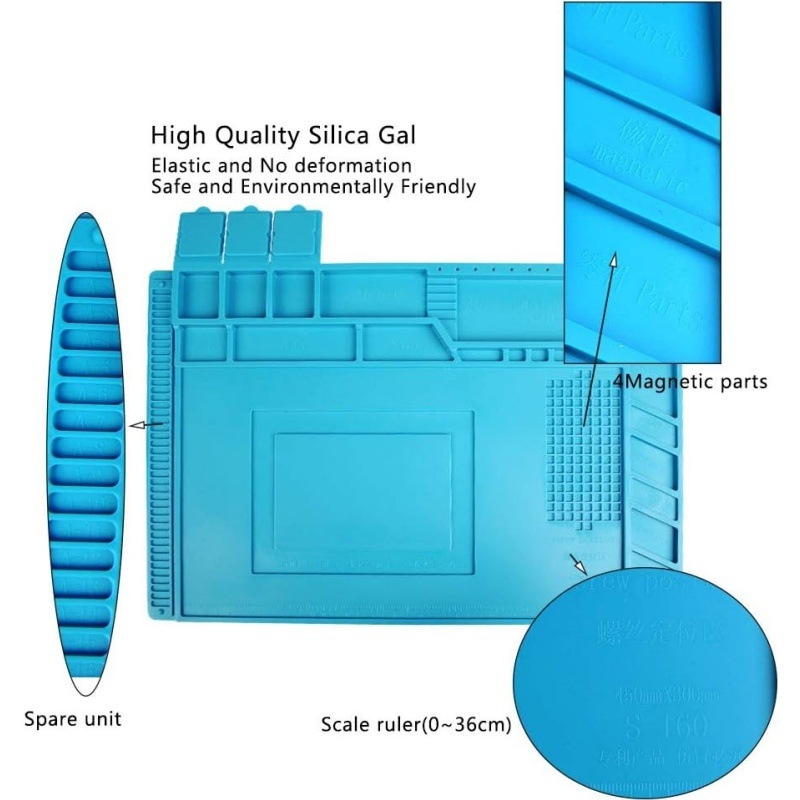 Arvuti ja mobiiltelefoni remont, kõrge temperatuurikindel silikoonpadja remonditöökoda, antistaatiline teip, magnetiline remondipadi S-160