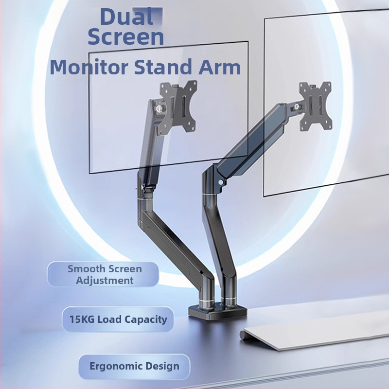 Стойка за монитор с два екрана, повдигаща се стойка за компютърен екран, настолен дисплей, без пробиване, телескопична ротация