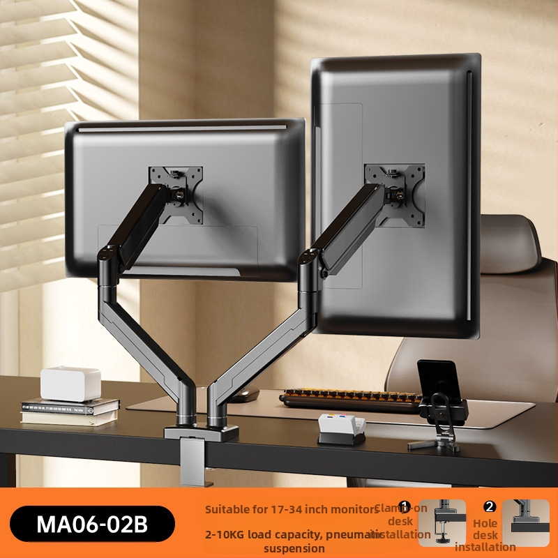 Kahe ekraaniga monitori alus arvutiekraani tõstealusega lauaarvuti kuvariga, mittestantsiv teleskooppööratav