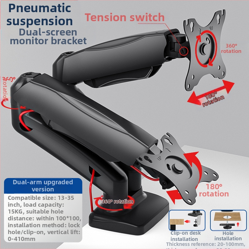 Kahe ekraaniga monitori alus arvutiekraani tõstealusega lauaarvuti kuvariga, mittestantsiv teleskooppööratav
