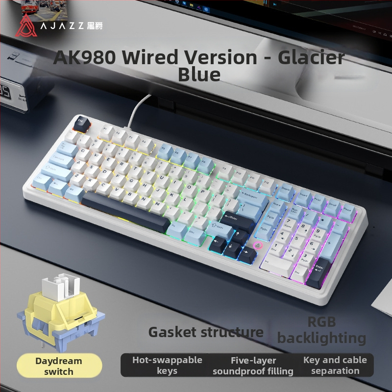 Heijue Ak980 Механична клавиатура за игри 100 клавиша Персонализирана клавиатура за електронни спортове за офис игри, компютър, Amazon