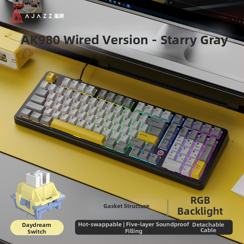 Heijue Ak980 Механична клавиатура за игри 100 клавиша Персонализирана клавиатура за електронни спортове за офис игри, компютър, Amazon