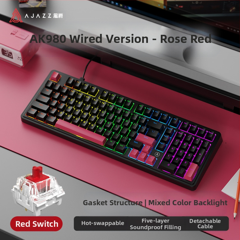 Heijue Ak980 Механична клавиатура за игри 100 клавиша Персонализирана клавиатура за електронни спортове за офис игри, компютър, Amazon