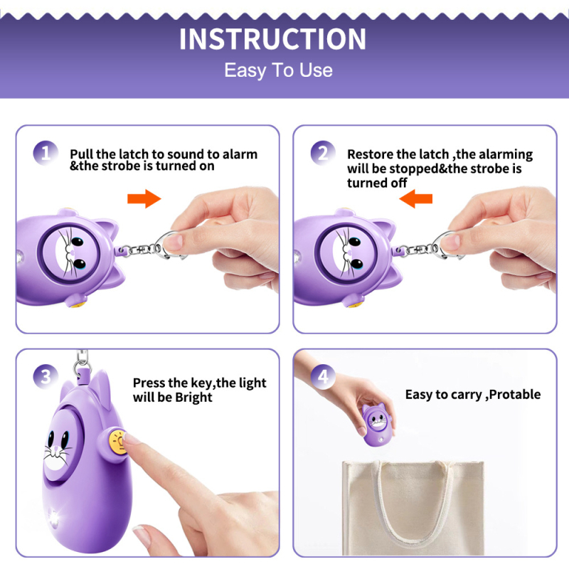 2024 Нов сладък котешки личен алармен ключодържател за жени против вълк, артефакт за деца на открито, за жени, аварийно самозащита