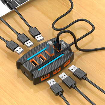 USB Hub One-To-Ten bővítőhely külső tápegységgel és hangulatvilágítással