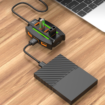 USB Hub One-To-Ten bővítőhely külső tápegységgel és hangulatvilágítással