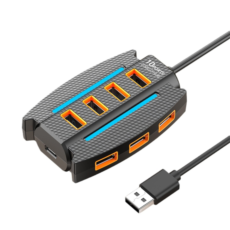 USB Hub One-To-Ten bővítőhely külső tápegységgel és hangulatvilágítással