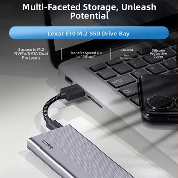 Carcasă pentru hard disk mobil Lexa E10/E6/E300/E350, M.2, NVMe/SATA, protocol Type-C 3.2