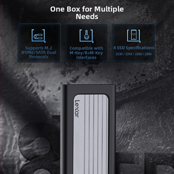 Carcasă pentru hard disk mobil Lexa E10/E6/E300/E350, M.2, NVMe/SATA, protocol Type-C 3.2
