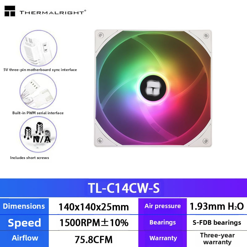 Limin TL-C14C-S must 14cm šassiiventilaator lauaarvutile vaikne valge ARGB arvuti jahutusventilaator