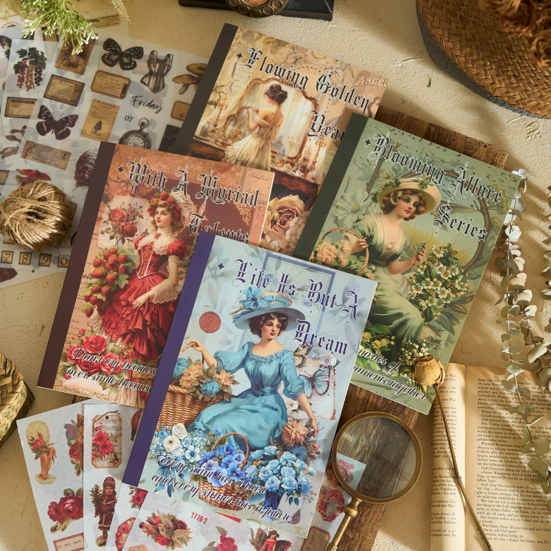 Korai hab- és papírvágó fólia, nagyméretű matricás könyv, Xiseshao sorozat, könnyű retró anyagok kézikönyve, barkácsoláshoz használt kertészeti kollázs