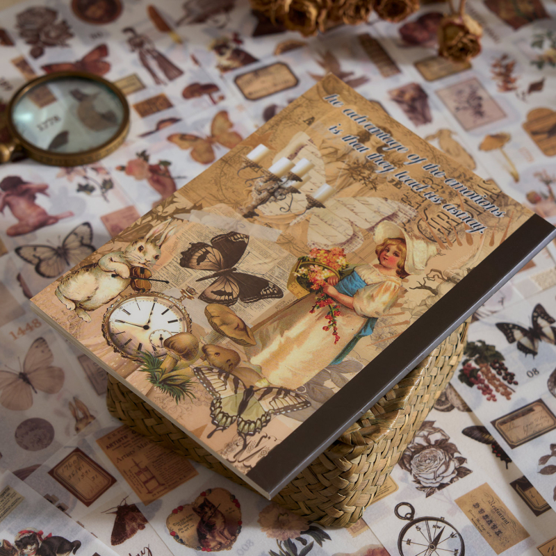 Korai hab- és papírvágó fólia, nagyméretű matricás könyv, Xiseshao sorozat, könnyű retró anyagok kézikönyve, barkácsoláshoz használt kertészeti kollázs