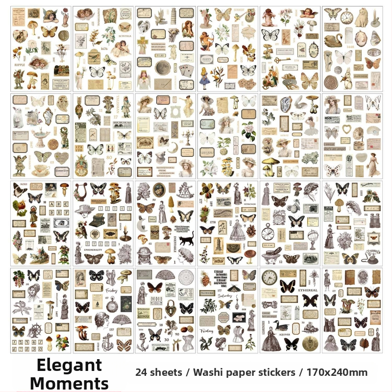 Korai hab- és papírvágó fólia, nagyméretű matricás könyv, Xiseshao sorozat, könnyű retró anyagok kézikönyve, barkácsoláshoz használt kertészeti kollázs