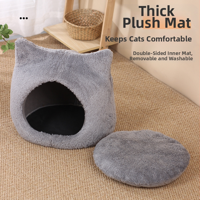 Új, négy évszakos univerzális, rajzfilm stílusú macskafészek, félig zárt, kistestű kutyáknak való macskaház, kristálybársonyból készült kisállat-kellékek