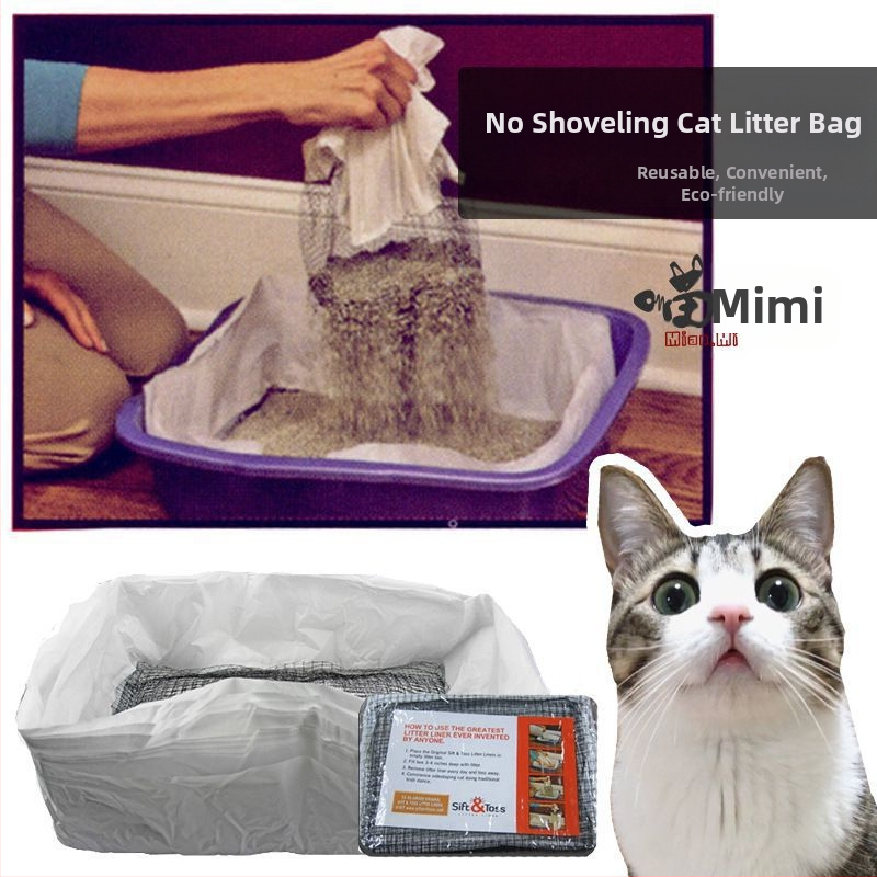 Торба за котешка тоалетна кутия за котешка тоалетна филтърна мрежа торба за мързелива котешка тоалетна котешка тоалетна с лопата може да се рециклира безплатна торба за лопатка с лопата котешка тоалетна торба с пясък