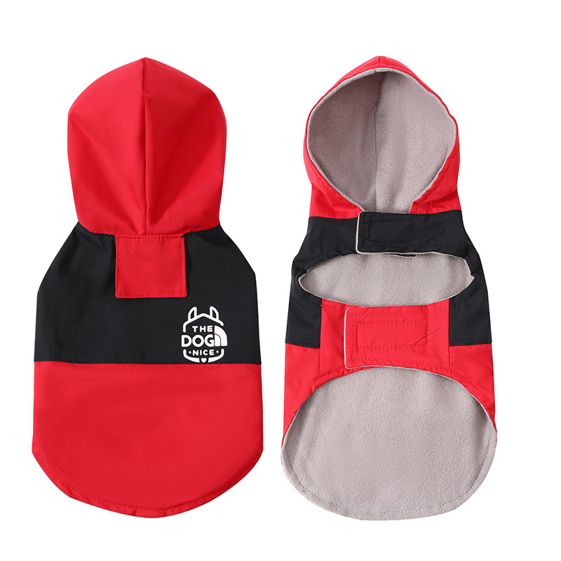 Határokon átnyúló őszi és téli új színblokkos kutya esőkabát, kisállatruhák, új divatos márkájú kiskutya plüssmackó