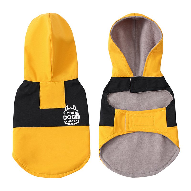 Határokon átnyúló őszi és téli új színblokkos kutya esőkabát, kisállatruhák, új divatos márkájú kiskutya plüssmackó