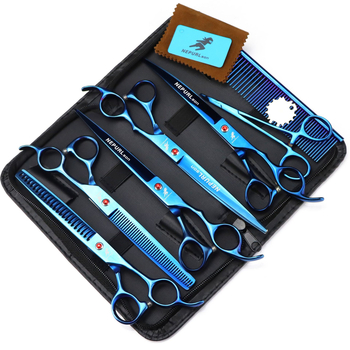 8.0-инчови Neptsen Color 5 бр. Висококачествени ножици за красота на домашни любимци с прави и извити краища