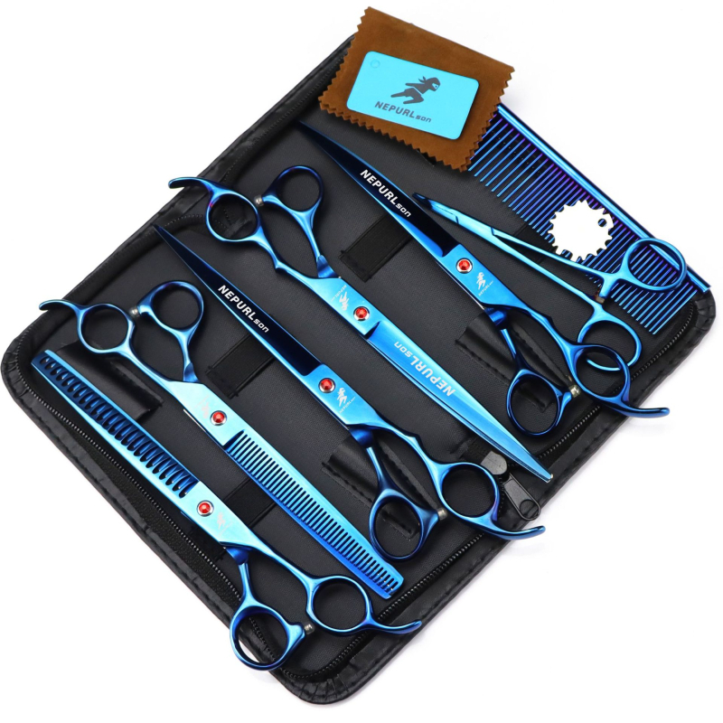 8.0-инчови Neptsen Color 5 бр. Висококачествени ножици за красота на домашни любимци с прави и извити краища