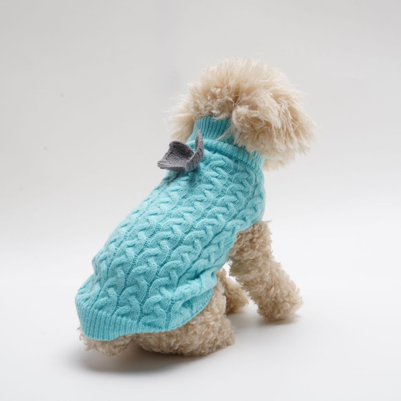 Őszi-téli kutyapulóver, új, hajtókás, szőtt, háromdimenziós, csavart, egyszínű, csavart, masnival díszített