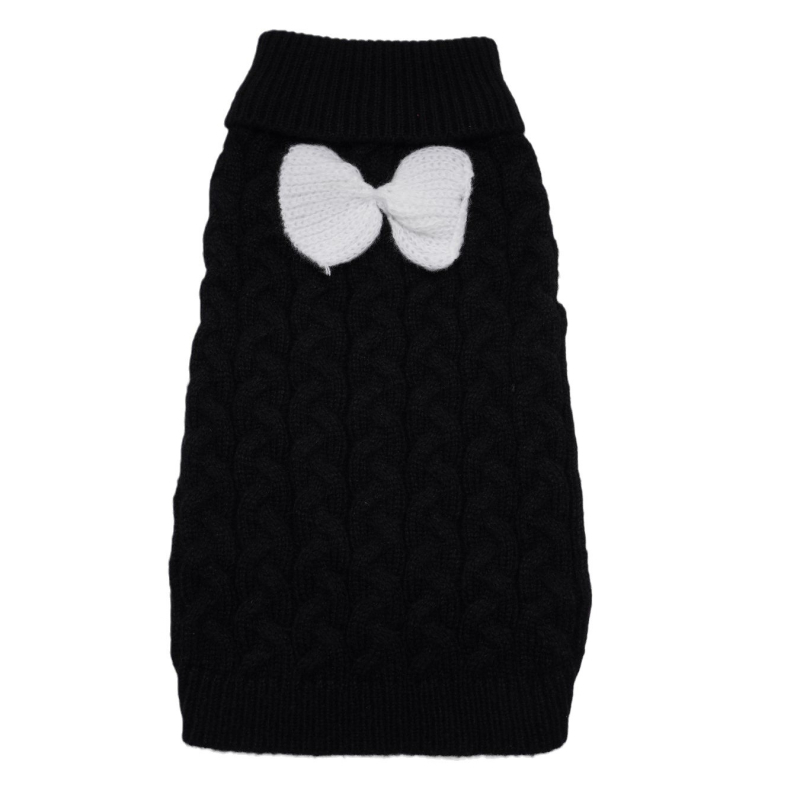 Őszi és téli kutyapulóver háromdimenziós csavart mintával, egyszínű, teljes csavart masnival, meleg brit stílusú kutyaruha