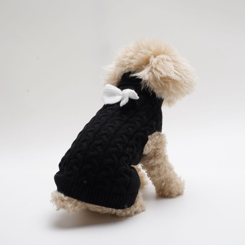 Őszi és téli kutyapulóver háromdimenziós csavart mintával, egyszínű, teljes csavart masnival, meleg brit stílusú kutyaruha