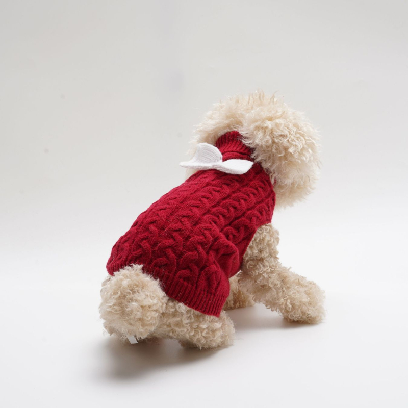 Őszi és téli kutyapulóver háromdimenziós csavart mintával, egyszínű, teljes csavart masnival, meleg brit stílusú kutyaruha