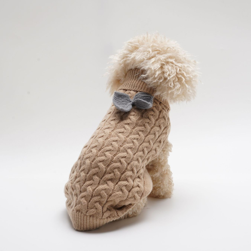 Őszi és téli kutyapulóver háromdimenziós csavart mintával, egyszínű, teljes csavart masnival, meleg brit stílusú kutyaruha