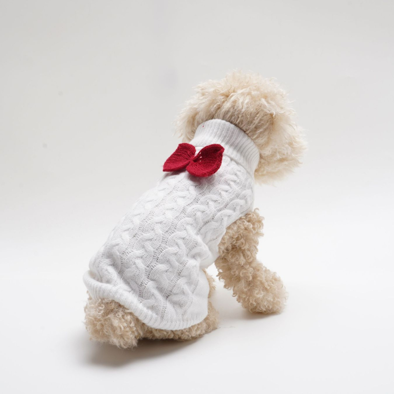 Őszi és téli kutyapulóver háromdimenziós csavart mintával, egyszínű, teljes csavart masnival, meleg brit stílusú kutyaruha