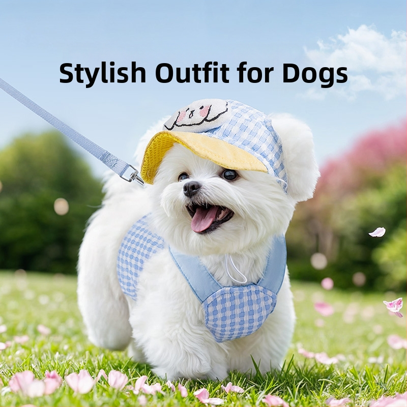 Шапка за домашни любимци куче и котка, пролетно-лятна, за излизане, засенчваща слънце, противоиздърпваща шапка, противооросяваща, регулируема шапка с катарама за уши