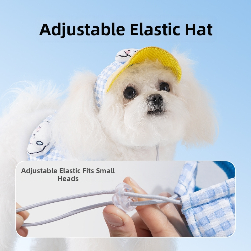 Шапка за домашни любимци куче и котка, пролетно-лятна, за излизане, засенчваща слънце, противоиздърпваща шапка, противооросяваща, регулируема шапка с катарама за уши