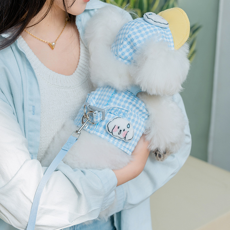 Шапка за домашни любимци куче и котка, пролетно-лятна, за излизане, засенчваща слънце, противоиздърпваща шапка, противооросяваща, регулируема шапка с катарама за уши