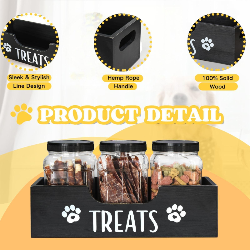 Határokon átnyúló, fából készült kutyaeledel-tároló doboz, hordozható, tömörfa kisállat-snack doboz, asztali kisállat-snack tároló doboz raktáron