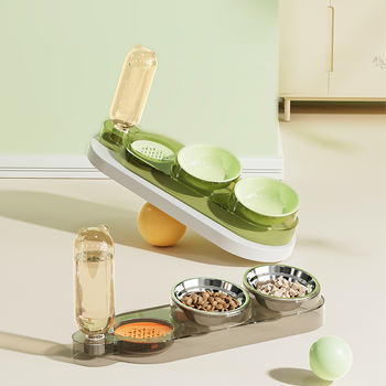 Kisállat itató kettő az egyben multifunkciós tál macska tál kutya tál átlátszó talp dupla tál