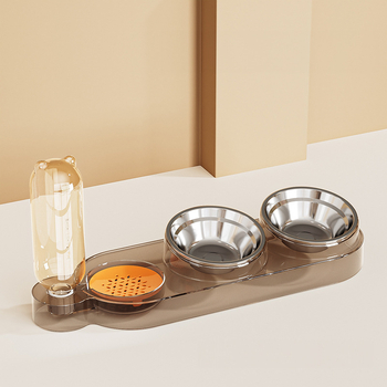 Kisállat itató kettő az egyben multifunkciós tál macska tál kutya tál átlátszó talp dupla tál