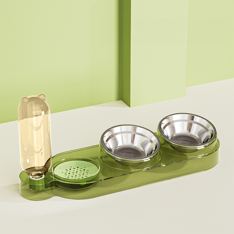 Kisállat itató kettő az egyben multifunkciós tál macska tál kutya tál átlátszó talp dupla tál