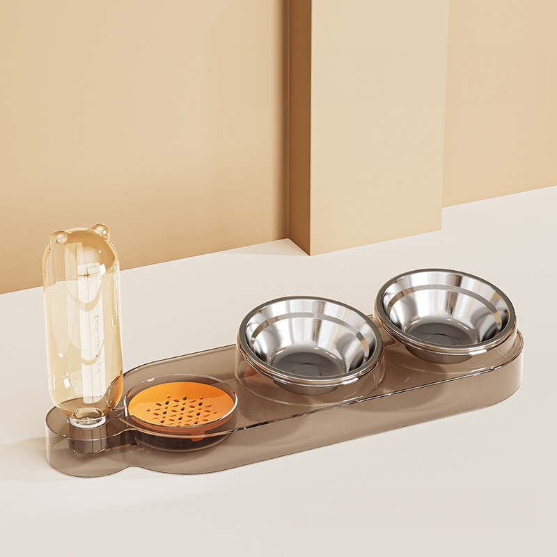 Kisállat itató kettő az egyben multifunkciós tál macska tál kutya tál átlátszó talp dupla tál