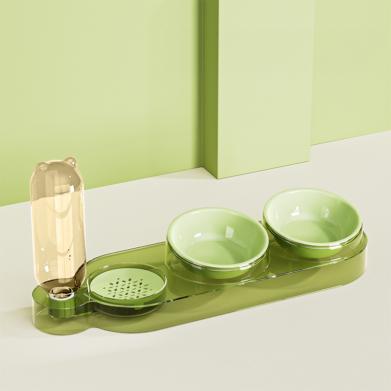 Kisállat itató kettő az egyben multifunkciós tál macska tál kutya tál átlátszó talp dupla tál