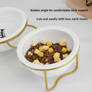 Keraamiline kassikauss, kõrge jala kaelakaitse, topeltkausi kinnitusraam, ümberminekuvastane, lemmikloomade kasside ja koerte toidukauss, kallutatav veekauss, lemmikloomatarbed