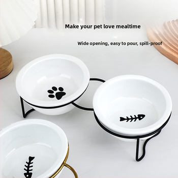 Keraamiline kassikauss, kõrge jala kaelakaitse, topeltkausi kinnitusraam, ümberminekuvastane, lemmikloomade kasside ja koerte toidukauss, kallutatav veekauss, lemmikloomatarbed