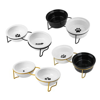 Keraamiline kassikauss, kõrge jala kaelakaitse, topeltkausi kinnitusraam, ümberminekuvastane, lemmikloomade kasside ja koerte toidukauss, kallutatav veekauss, lemmikloomatarbed