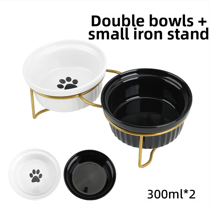 Keraamiline kassikauss, kõrge jala kaelakaitse, topeltkausi kinnitusraam, ümberminekuvastane, lemmikloomade kasside ja koerte toidukauss, kallutatav veekauss, lemmikloomatarbed