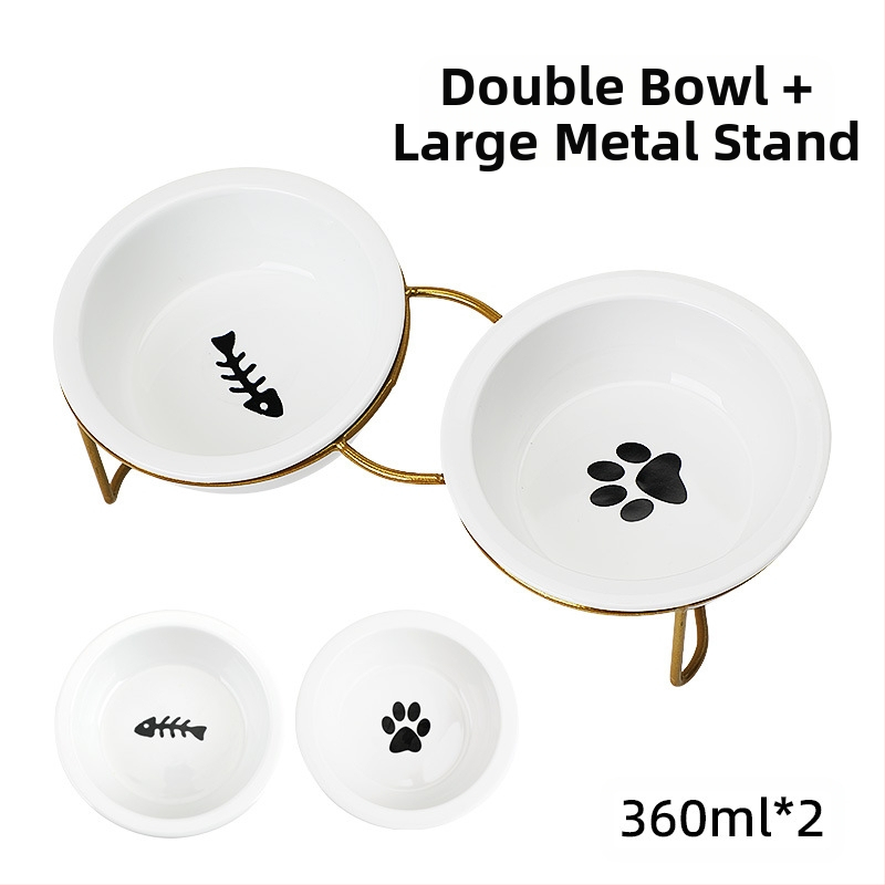 Keraamiline kassikauss, kõrge jala kaelakaitse, topeltkausi kinnitusraam, ümberminekuvastane, lemmikloomade kasside ja koerte toidukauss, kallutatav veekauss, lemmikloomatarbed