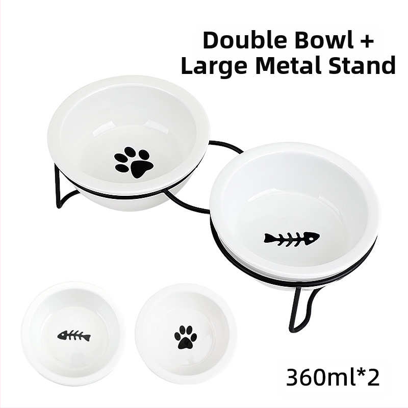 Keraamiline kassikauss, kõrge jala kaelakaitse, topeltkausi kinnitusraam, ümberminekuvastane, lemmikloomade kasside ja koerte toidukauss, kallutatav veekauss, lemmikloomatarbed