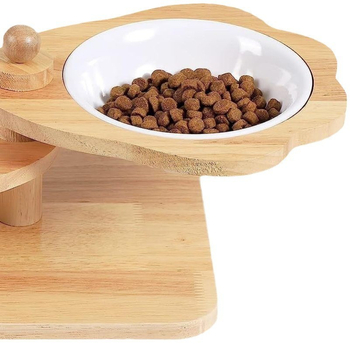 Fa etetőállvány, emelt macska-kutya táltartó, háztartási kisállat macskaeledel-tál, forgó, multifunkcionális fa etető